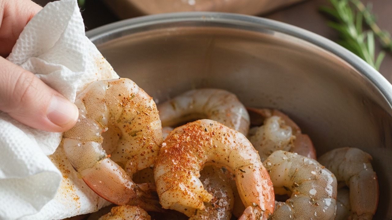 Season the shrimp