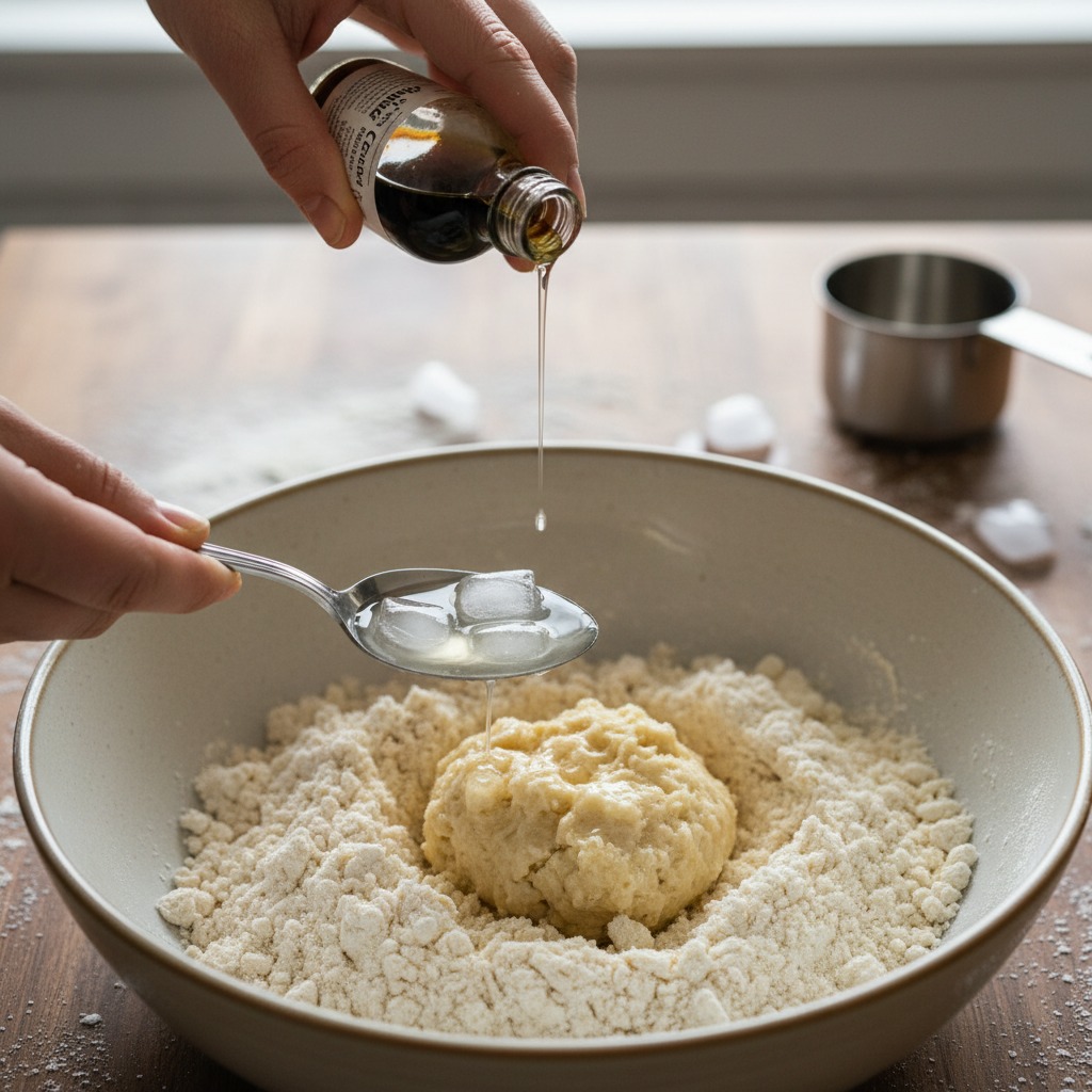 Add acid and ice water, bring dough together