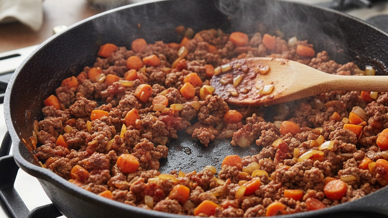 Cook the beef and vegetables