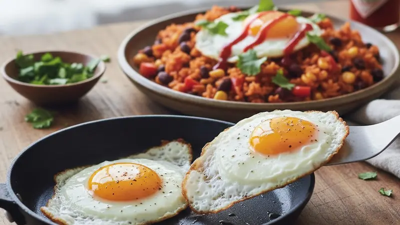 Fry eggs and serve