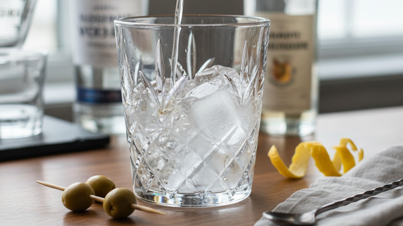 Measure vodka and vermouth