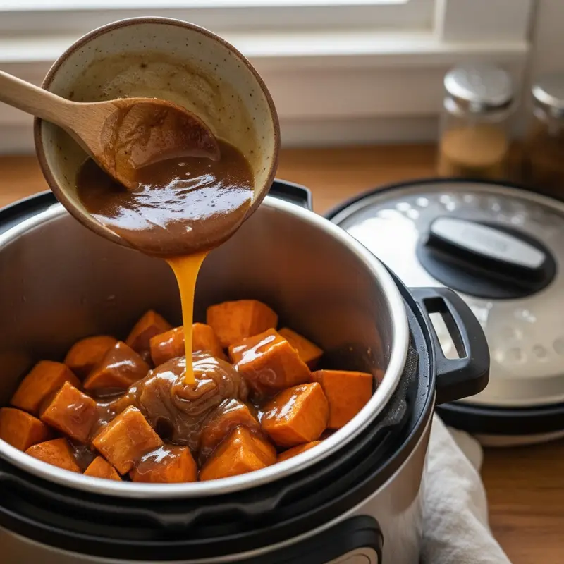 Make the candied sauce and add liquid