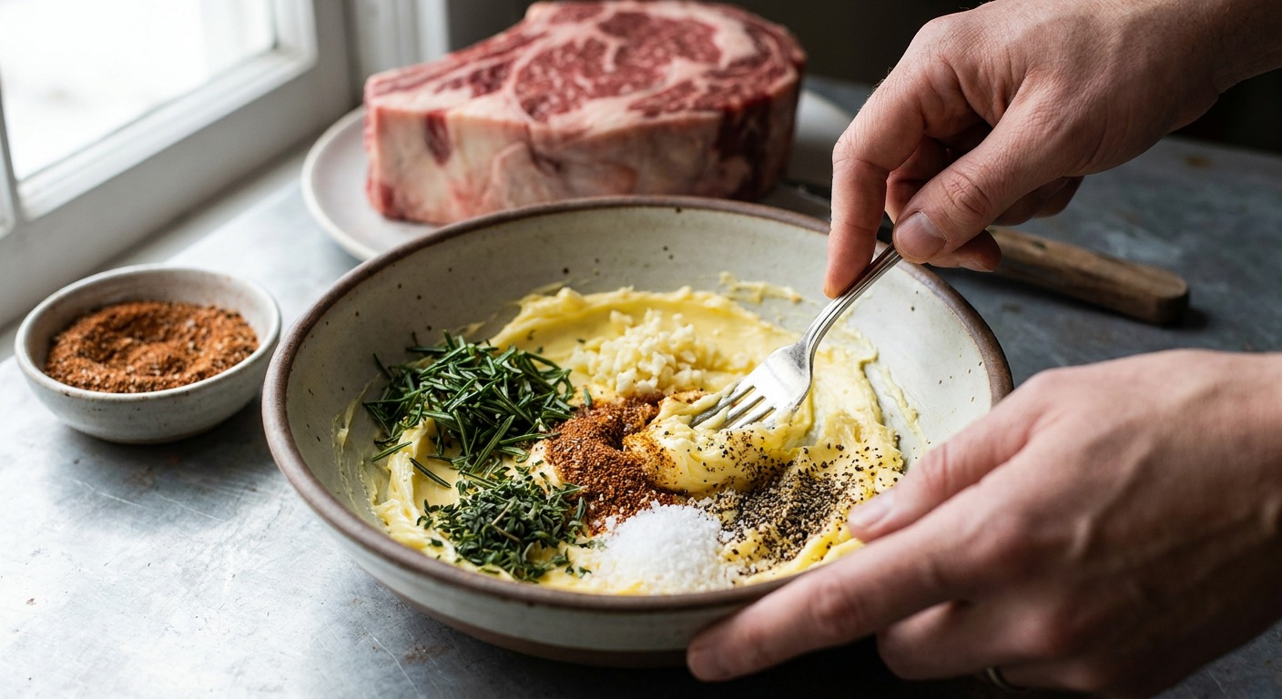 Make the compound herb butter and rub