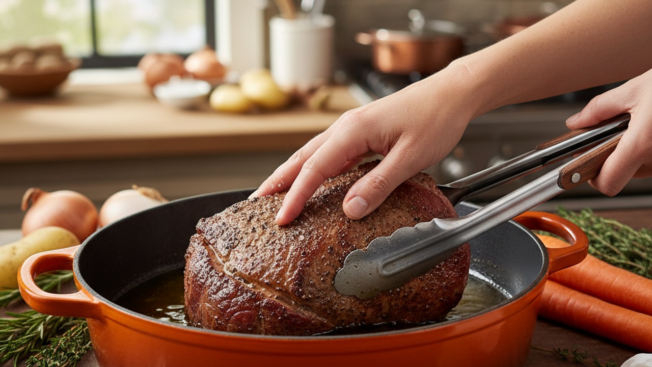 Season and sear the roast
