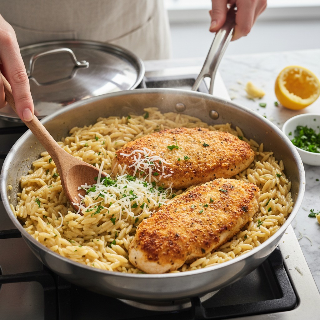 Finish the orzo and reheat the chicken