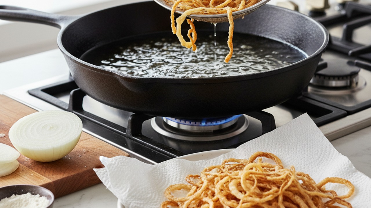 Make crispy fried onion strings