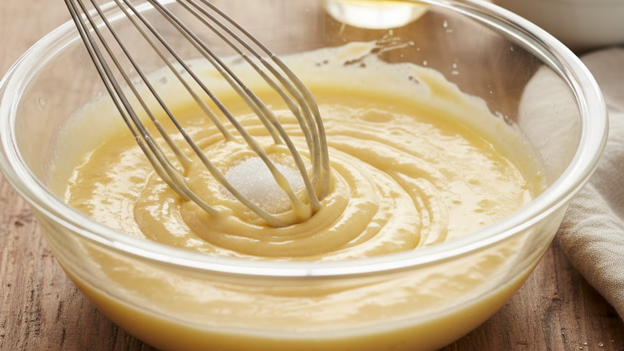 Whisk egg yolks with sugar and corn syrup