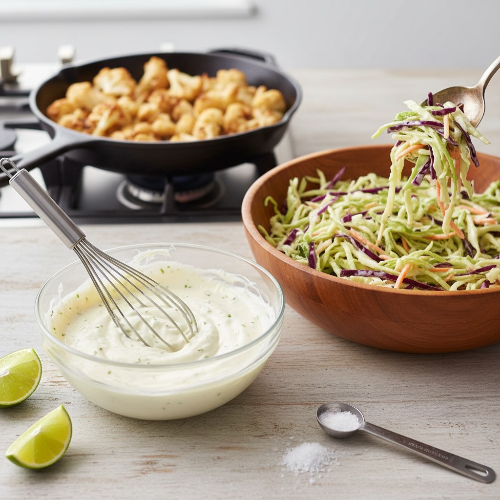 Whip up the Baja crema and quick slaw