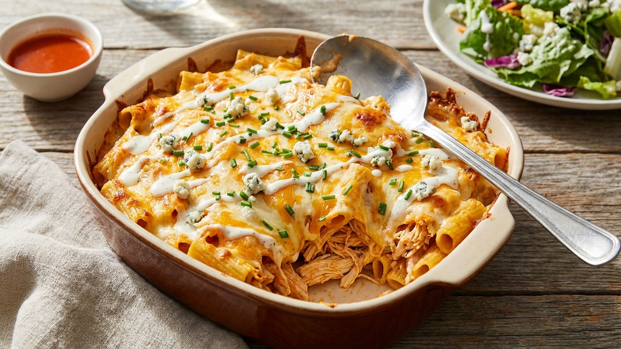 Buffalo Chicken Baked Pasta