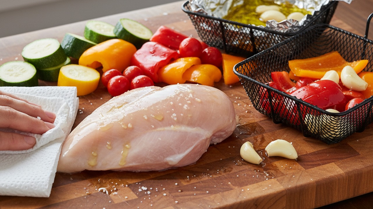Prep chicken and vegetables