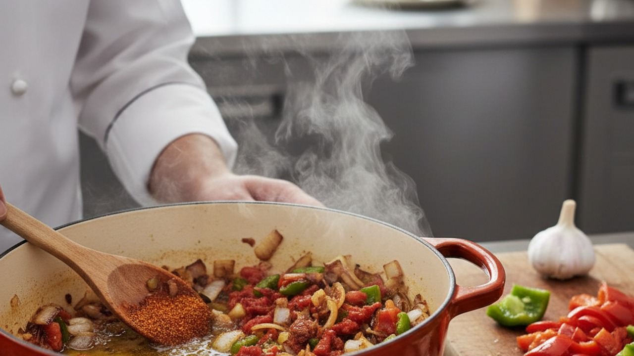 Sauté smoked aromatics with spices