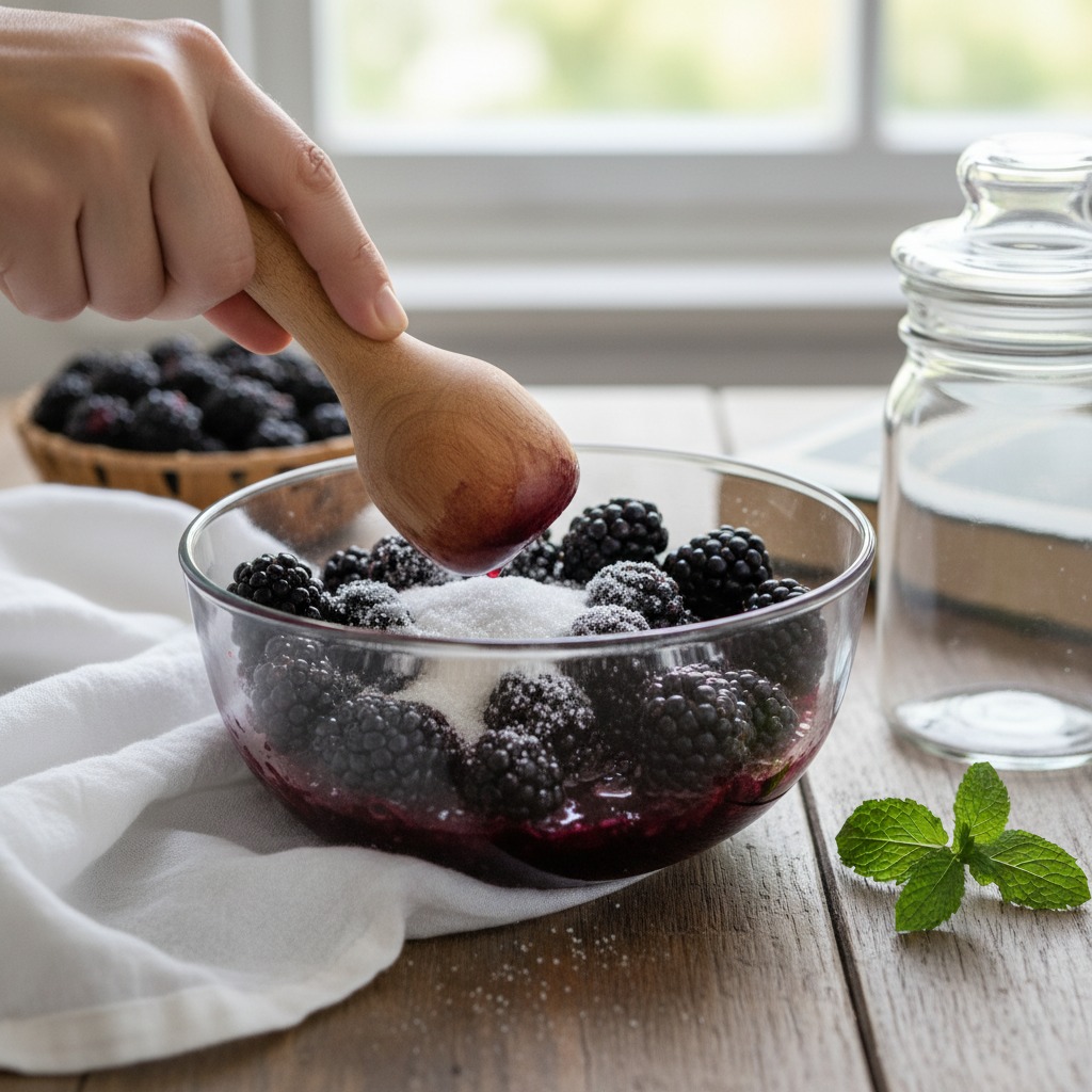 Macerate berries with sugar
