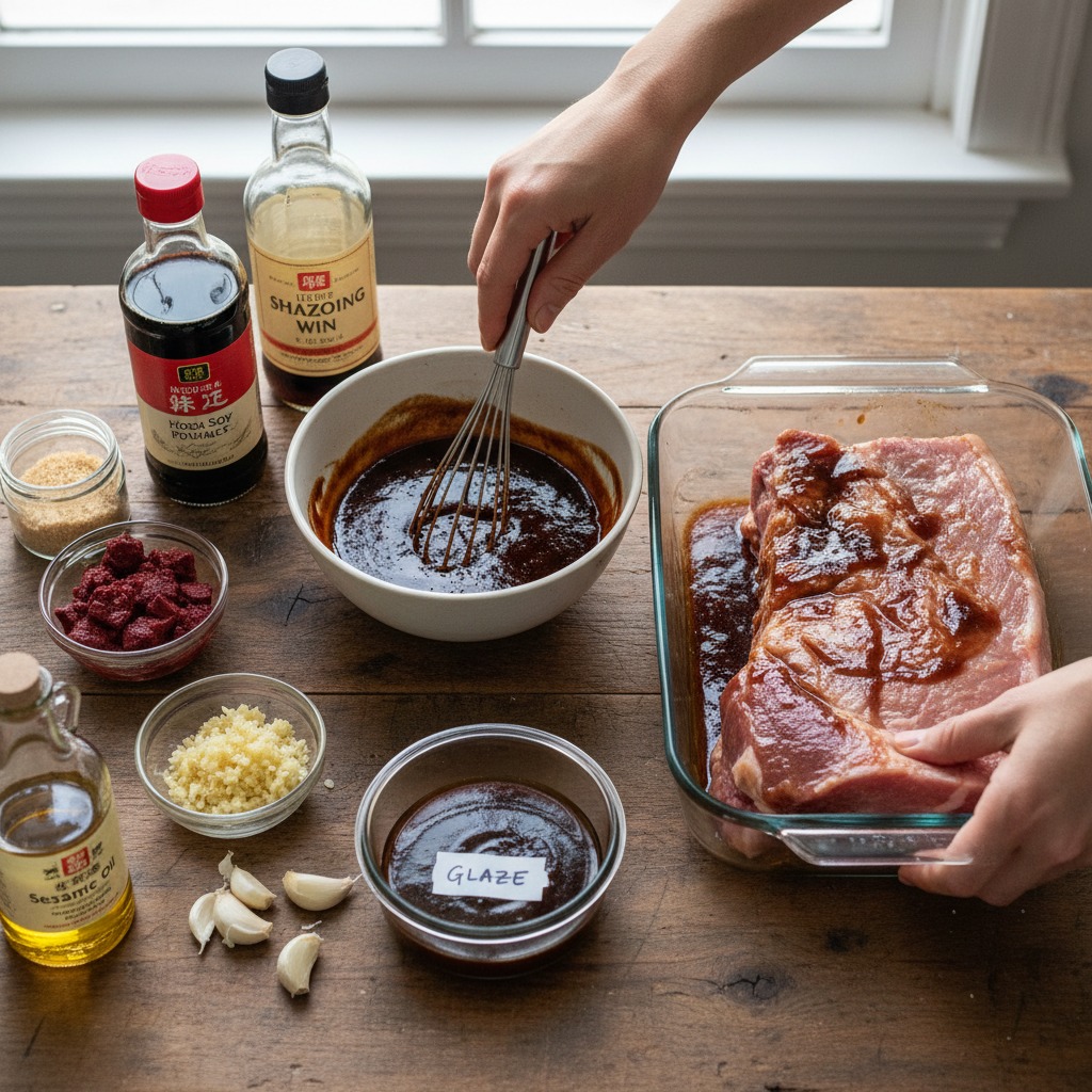 Make the marinade and marinate the pork