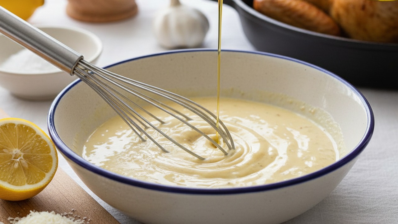 Make the lemon-garlic Caesar dressing