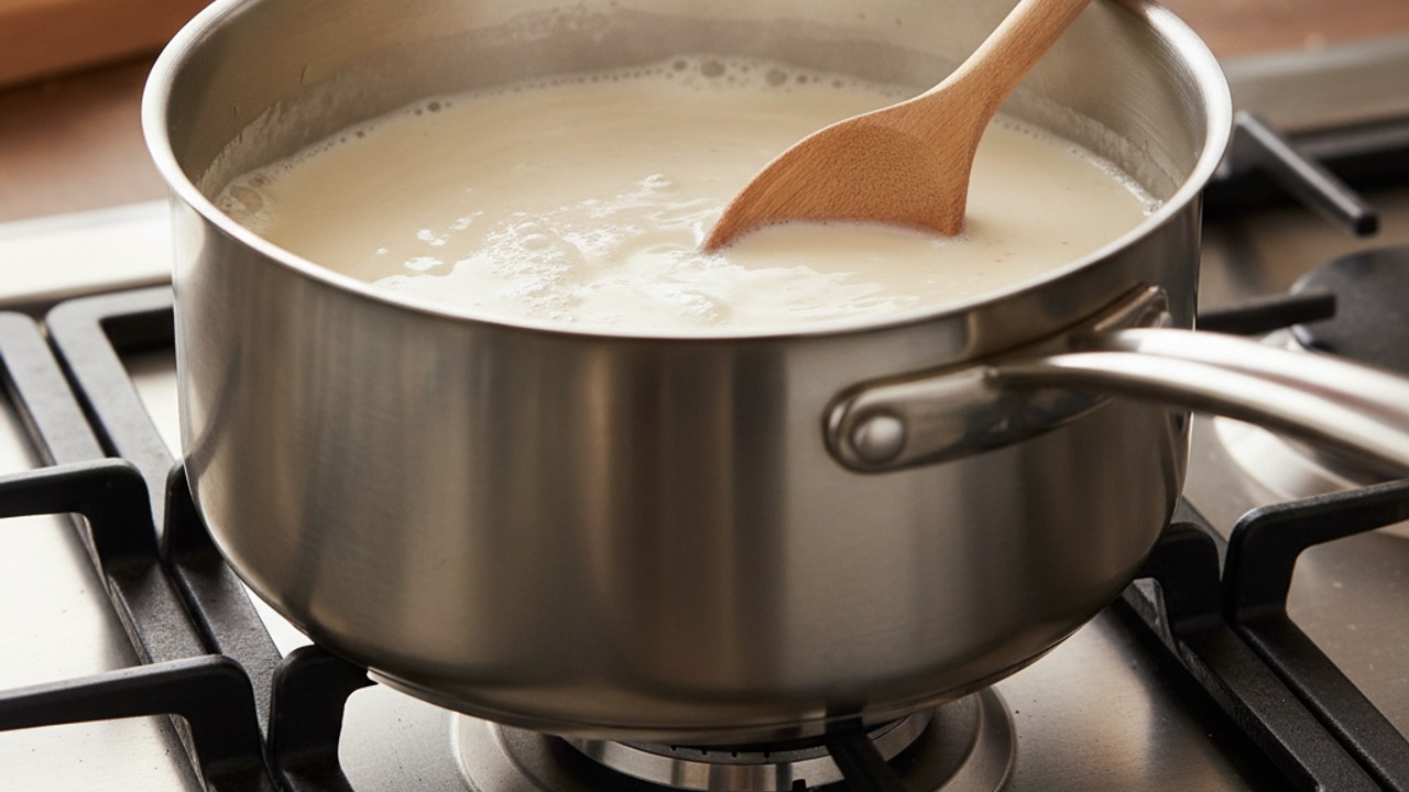 Warm milk, cream and flavor base