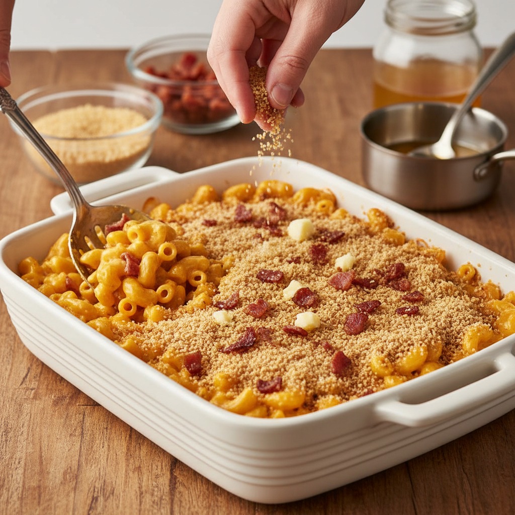 Assemble with panko-bacon topping