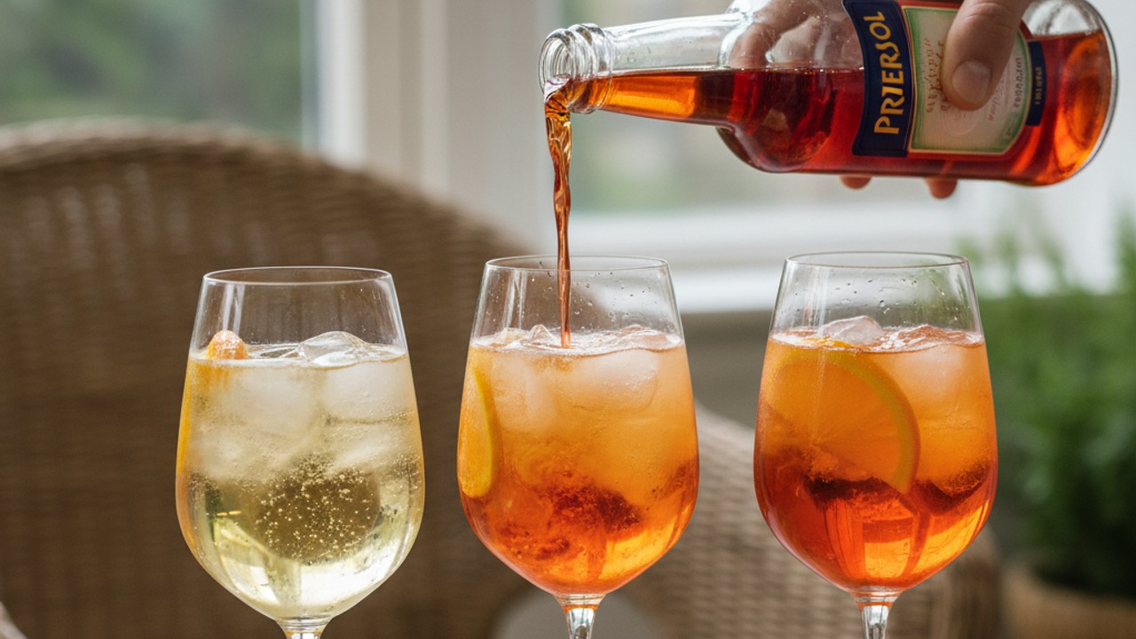 Pour Prosecco and Aperol