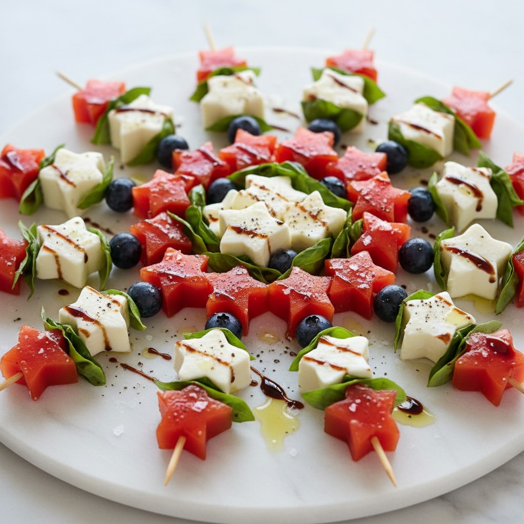 Star Shaped Caprese Skewers with Balsamic Reduction