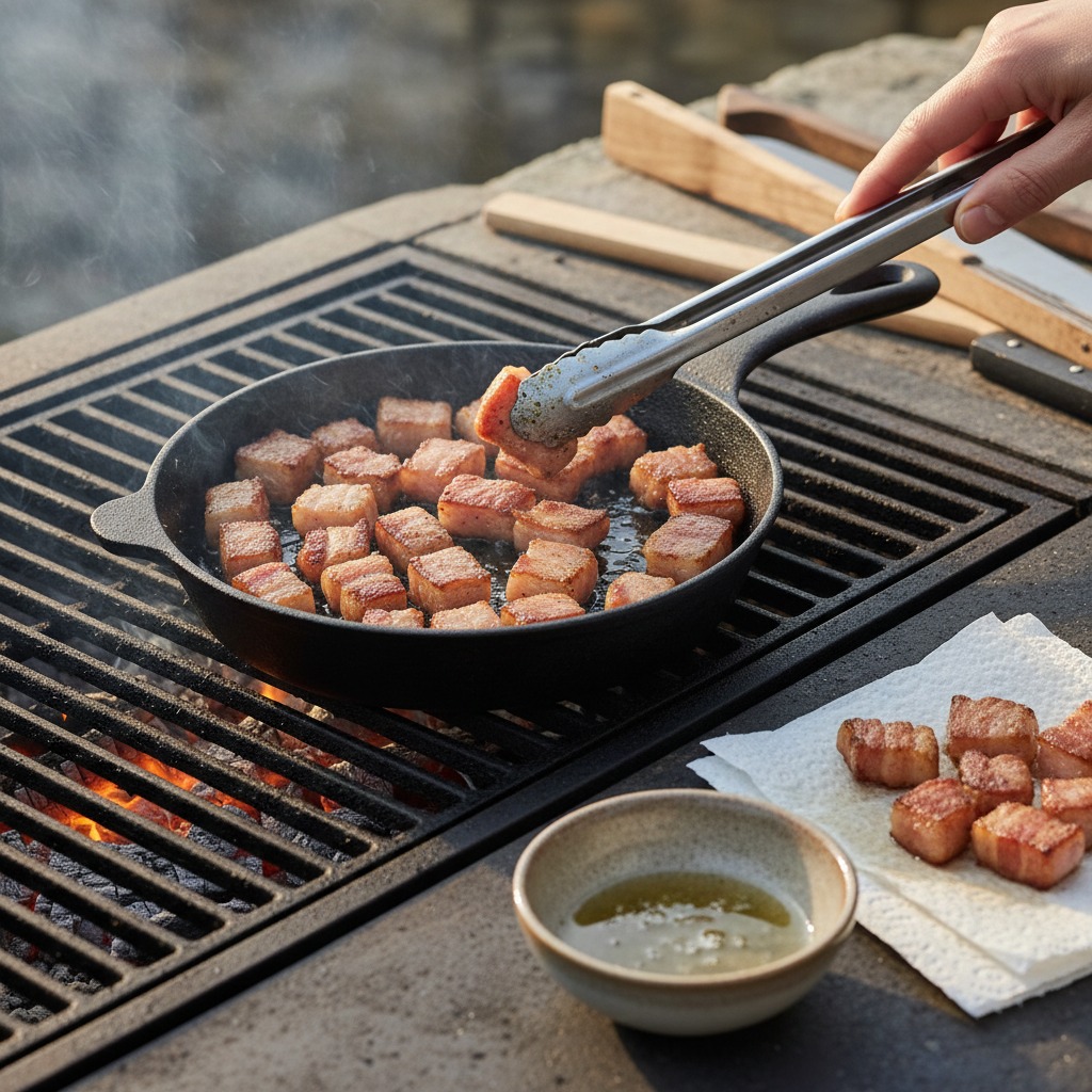 Crisp the pancetta on the grill