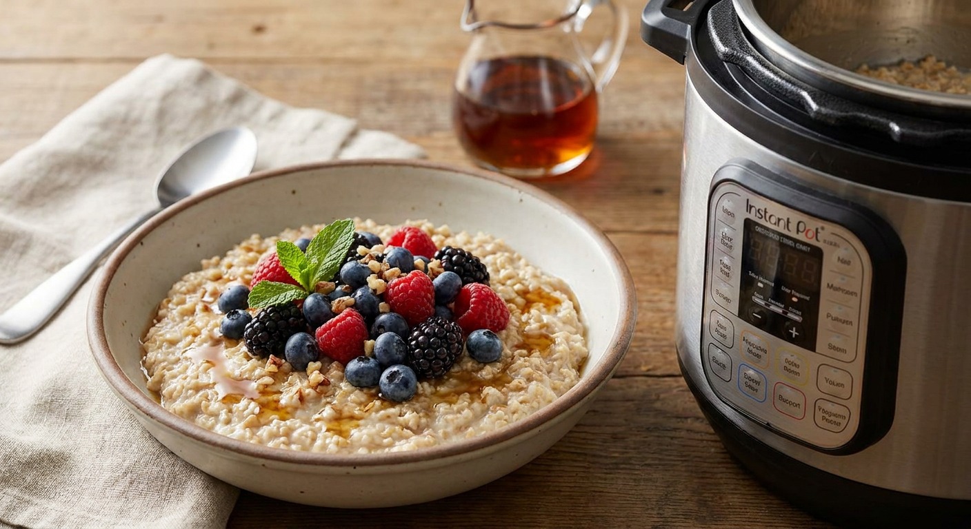 Instant Pot Steel-Cut Oats with Mixed Berries and Maple