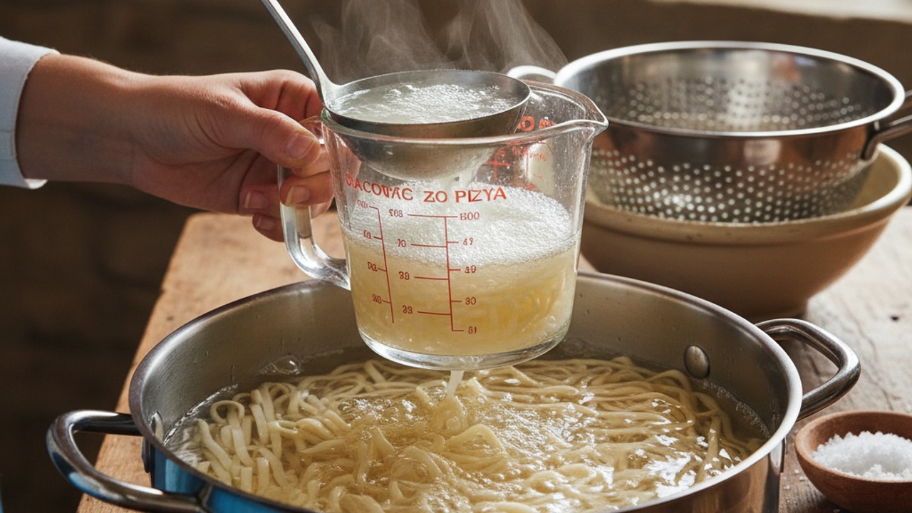 Cook pasta and reserve starchy water