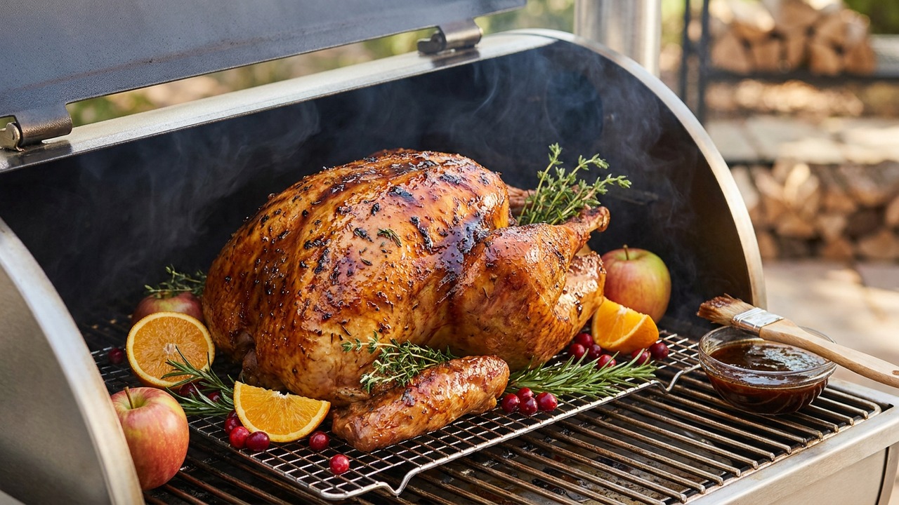 Smoked Whole Turkey on Pellet Grill with Applewood and Maple Glaze