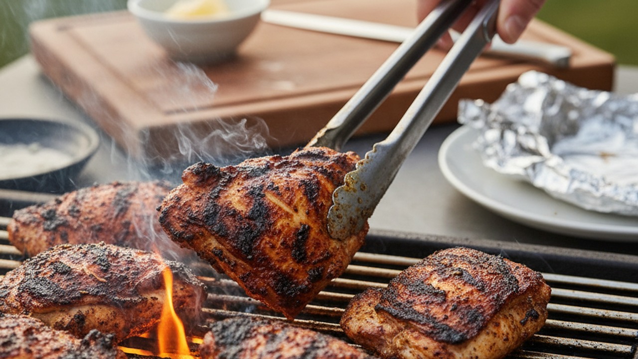 Grill the chicken until charred and cooked