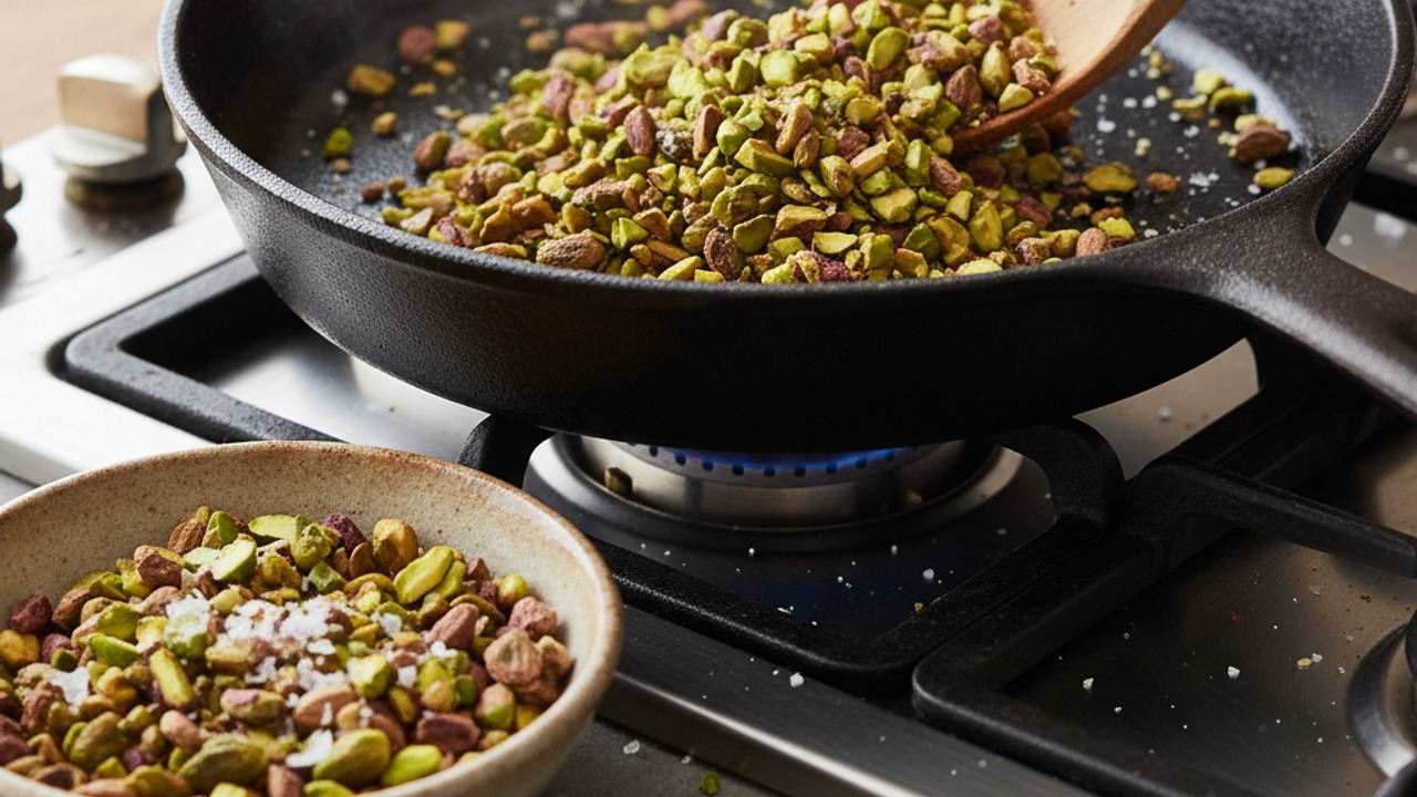 Toast and season pistachios