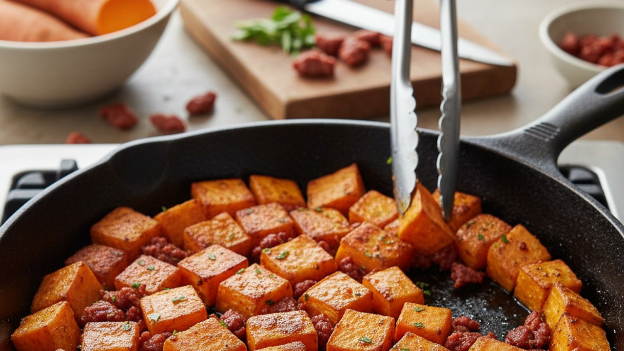 Fry the potatoes until crispy