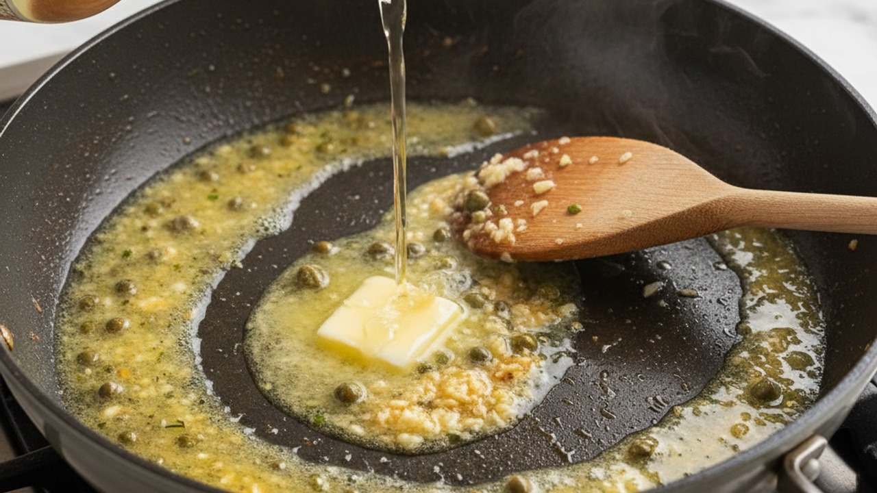 Make the lemon-caper pan sauce