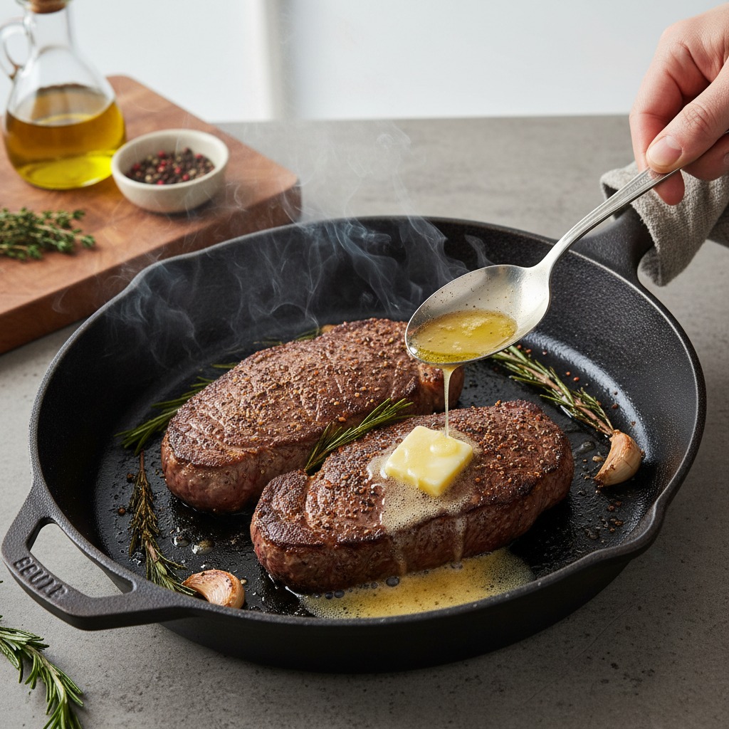 Sear steaks in a hot skillet