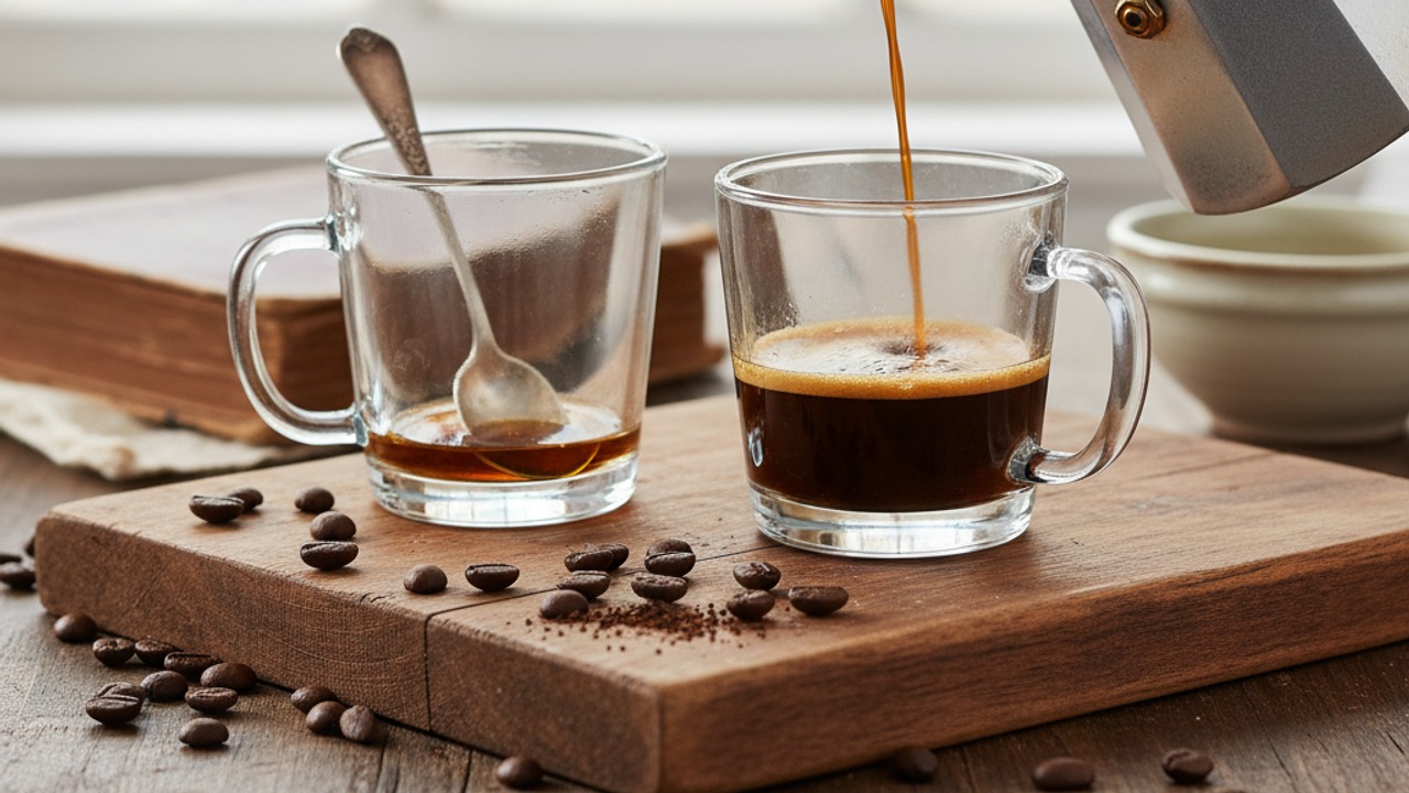 Brew espresso and add liqueur (optional)