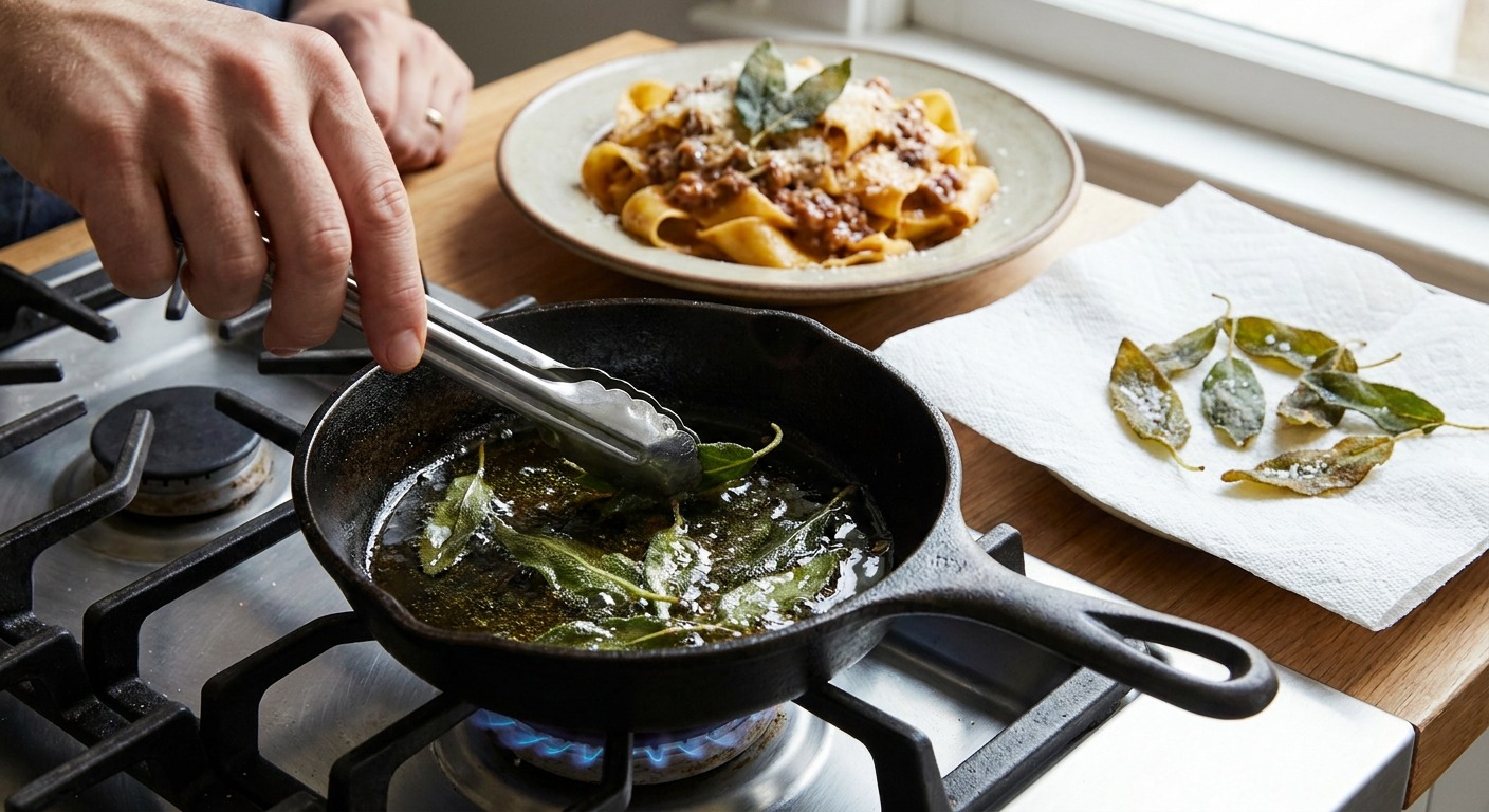 Make crispy sage and finish the dish