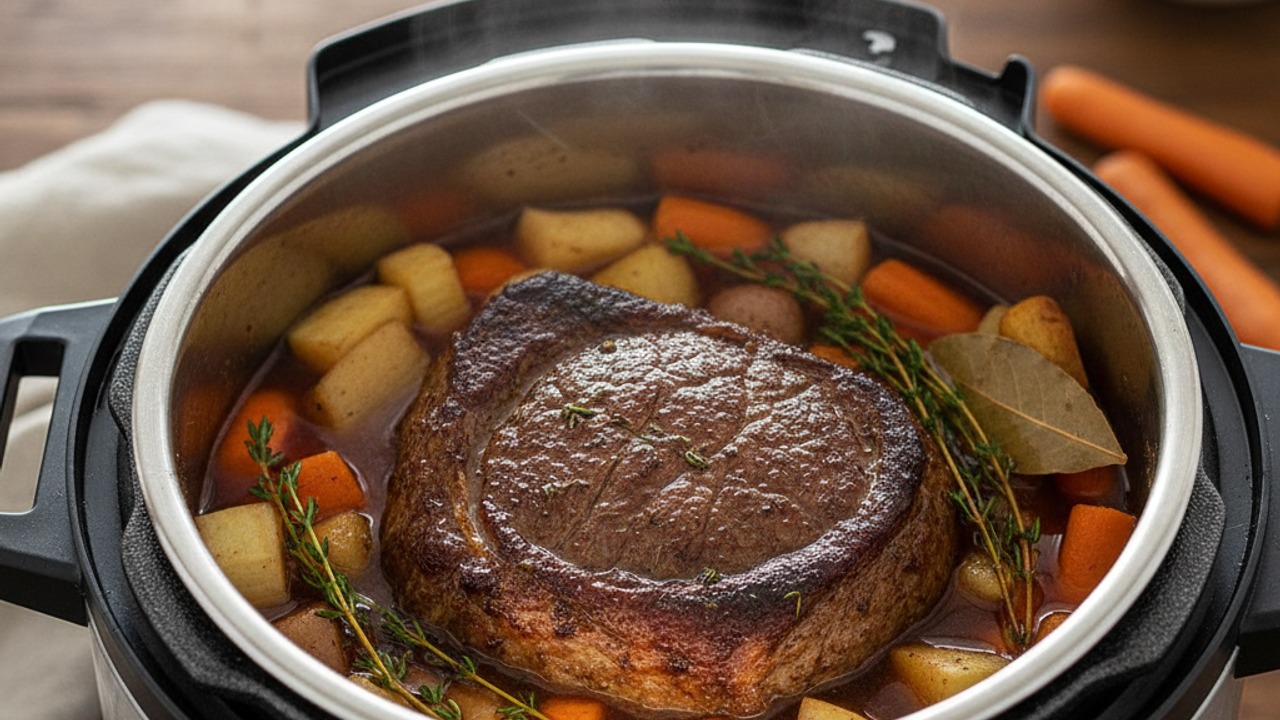 Pressure cook with vegetables and herbs