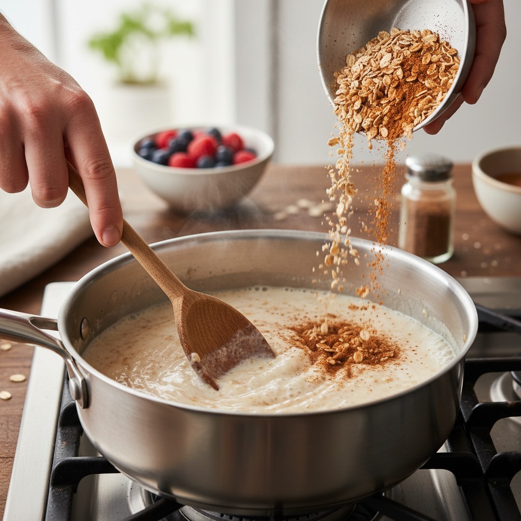 Stir in oats and spices
