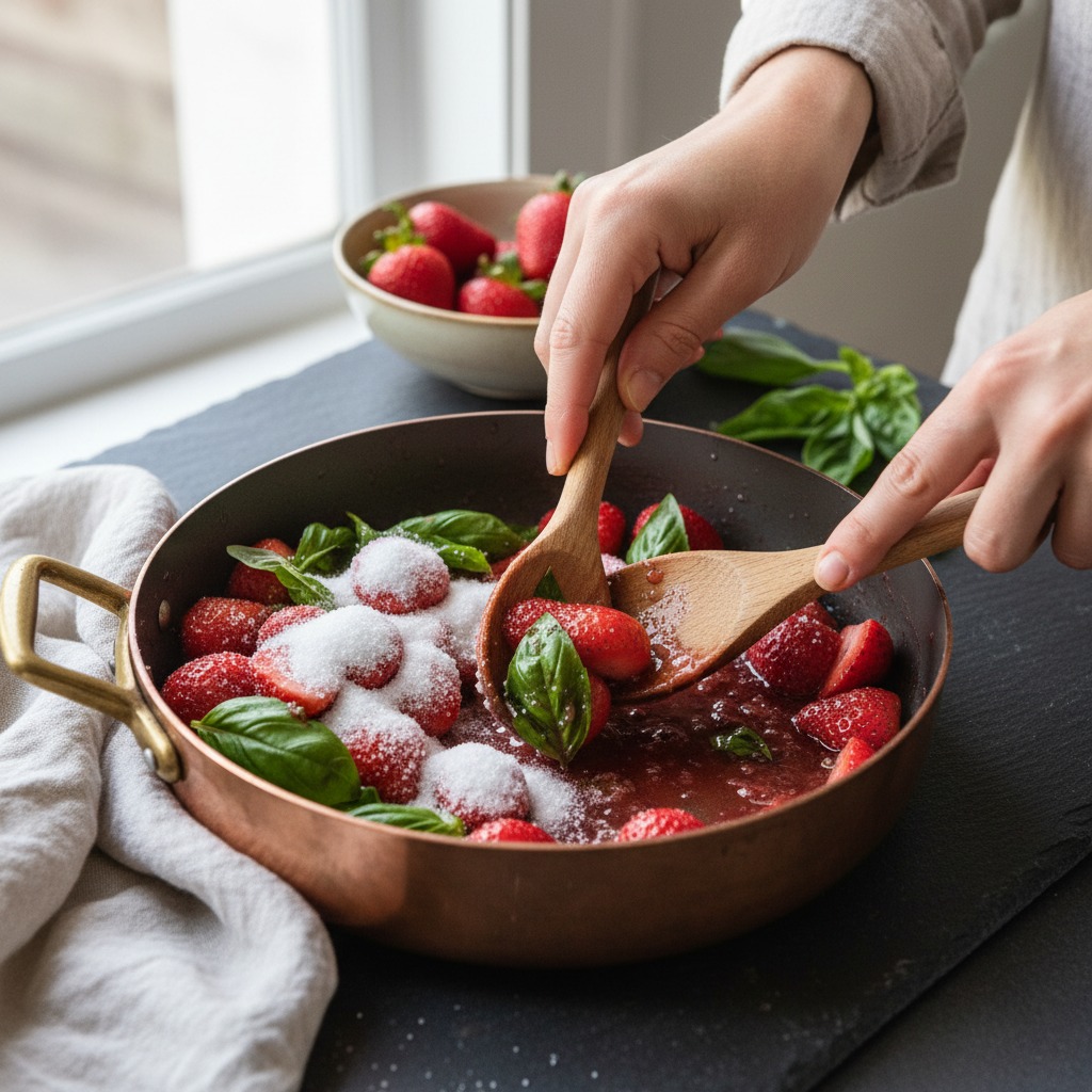 Combine fruit, sugar and basil