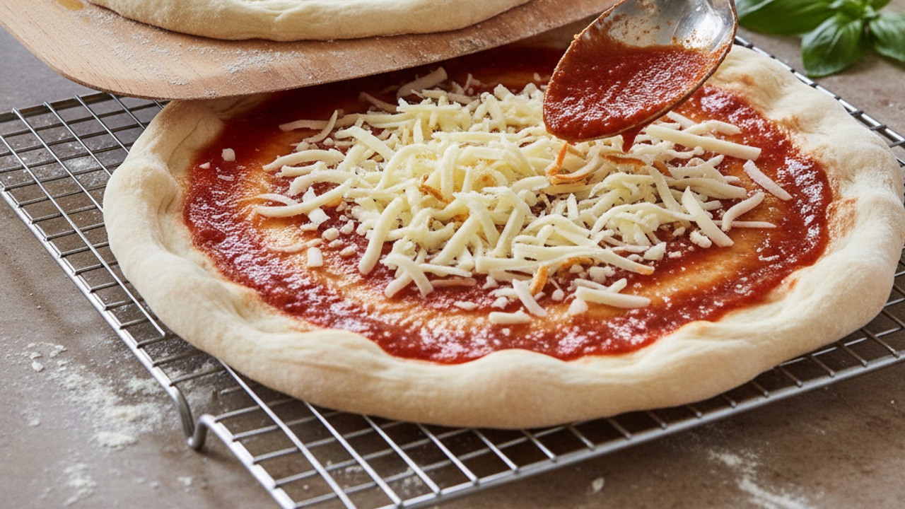 Par-bake and assemble the pizza