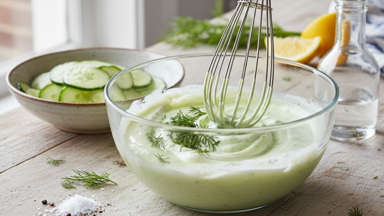 Make dill-yogurt sauce and quick-pickle cucumber