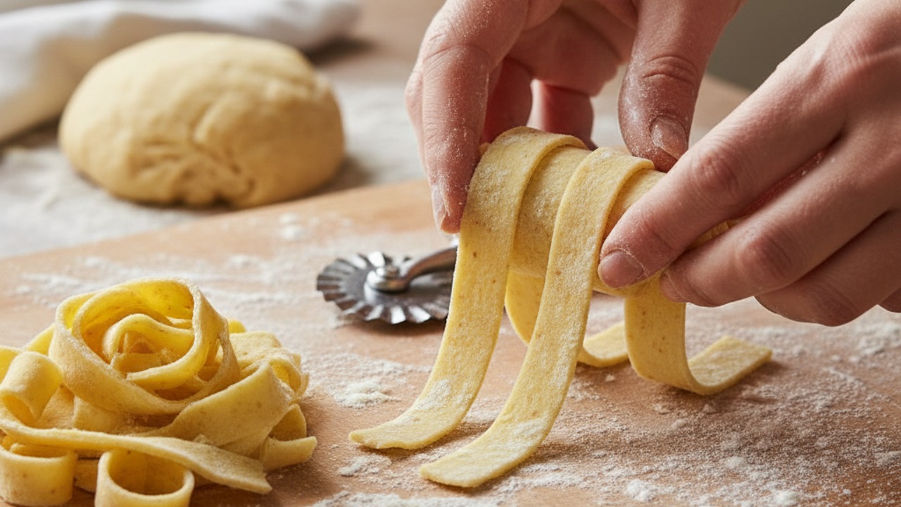 Roll and cut into tagliatelle
