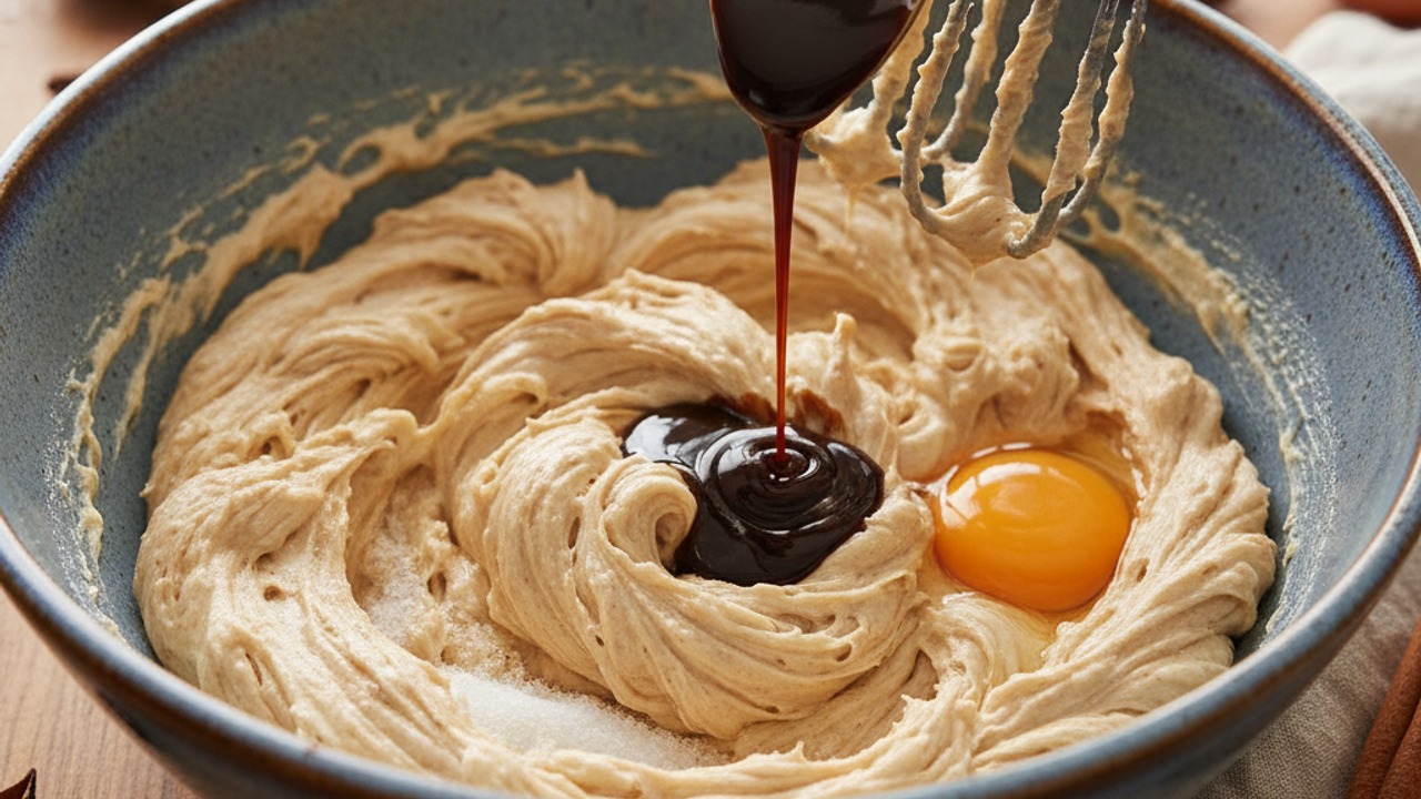 Cream butter, sugar, molasses and egg