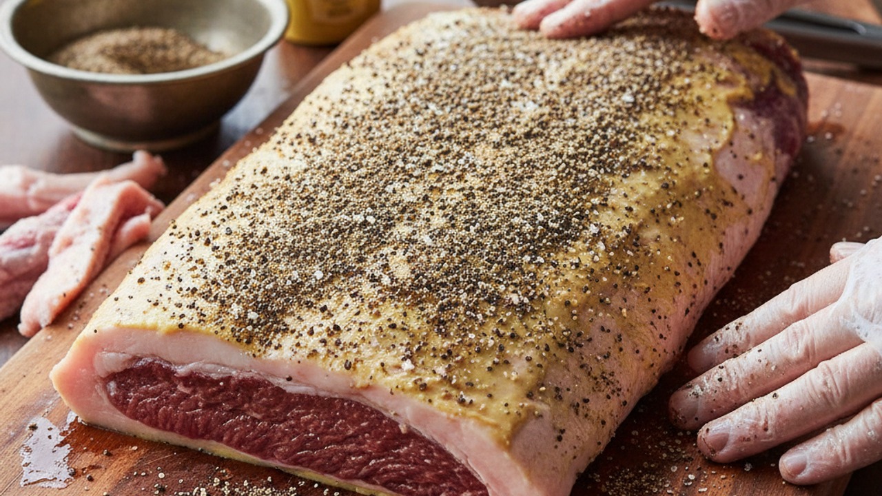 Trim and season the brisket