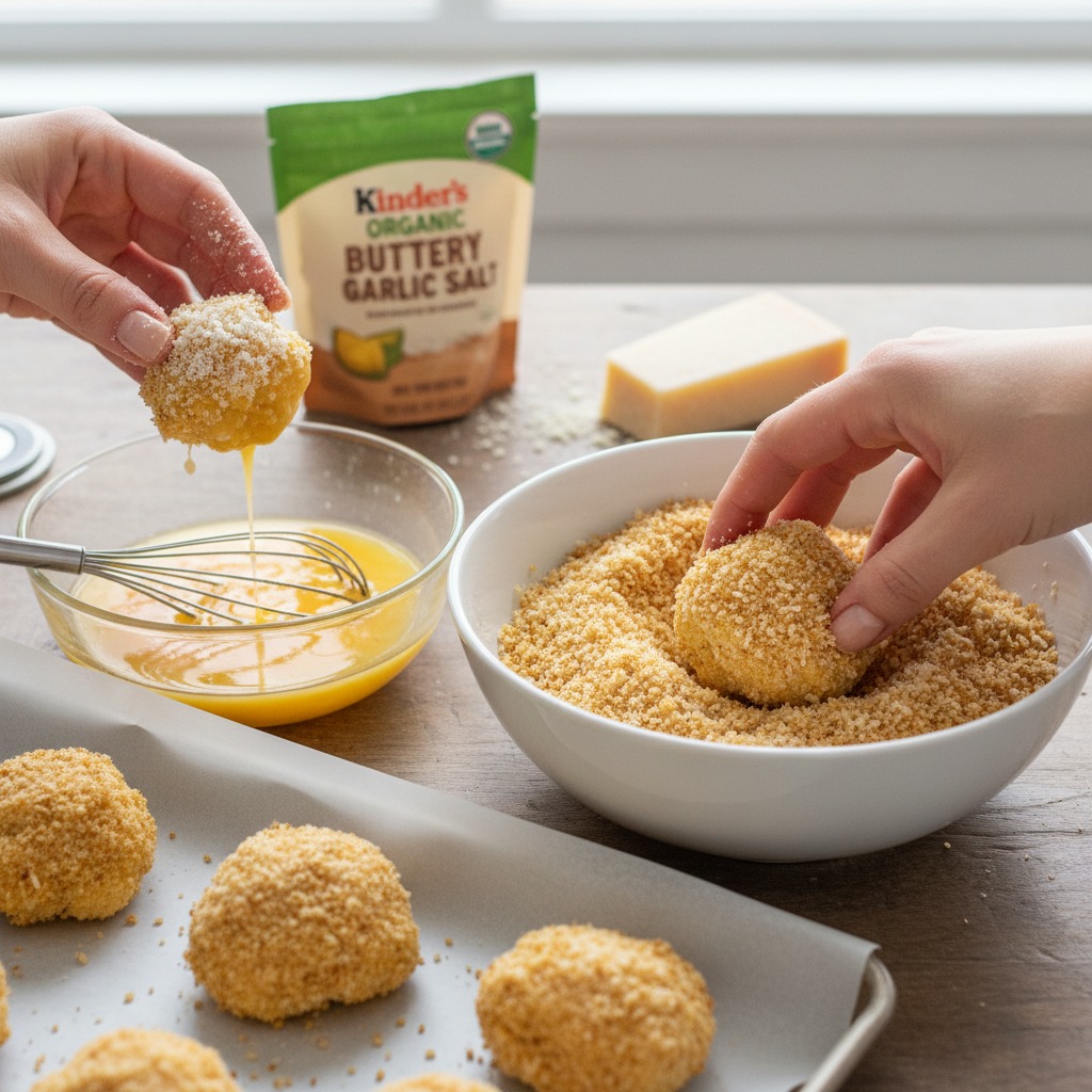 Egg wash and panko coating