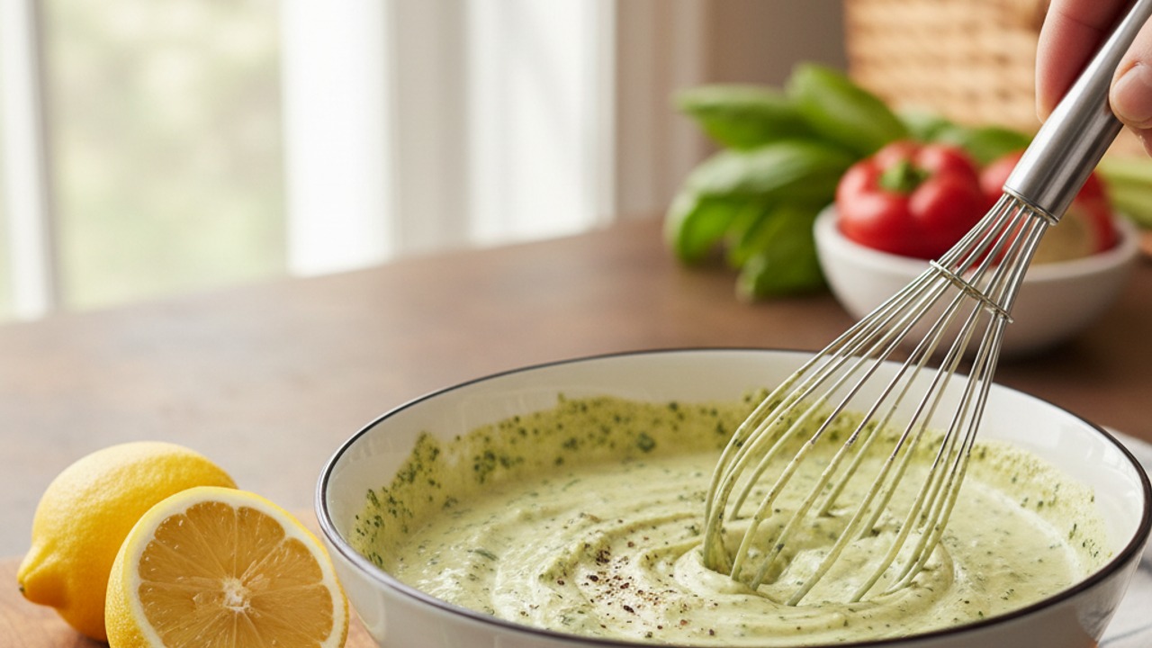 Make the pesto-mayo dressing