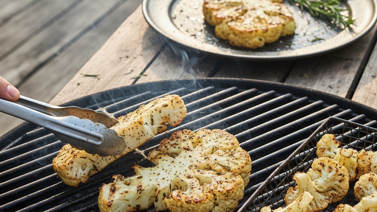 Grill the cauliflower steaks