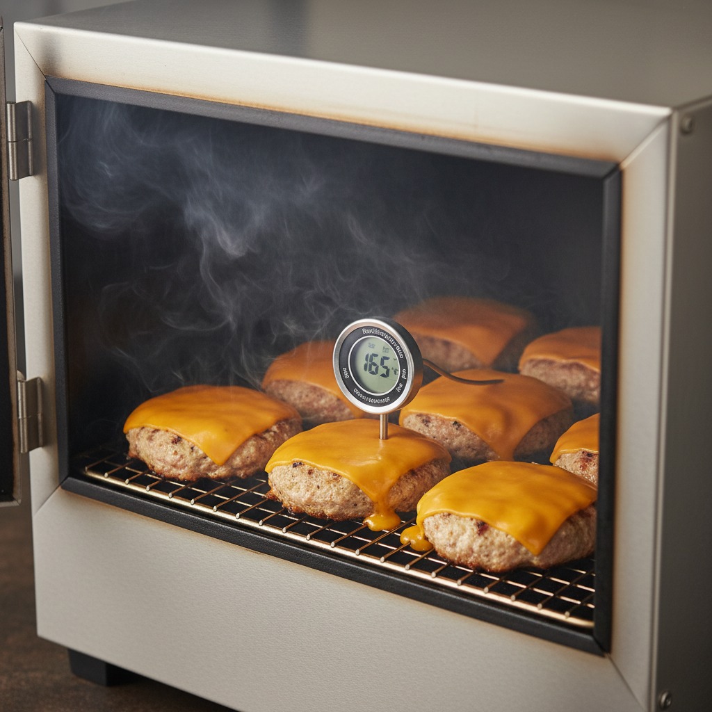 Smoke the patties and melt the cheese