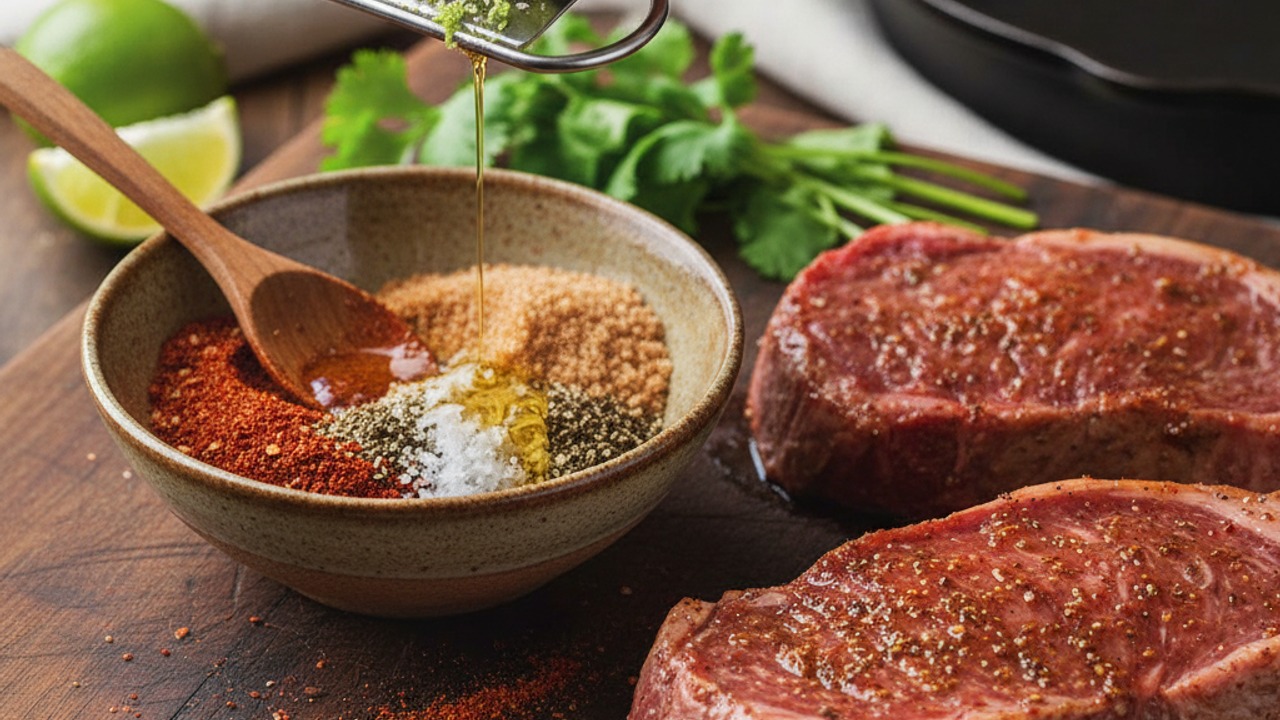 Make the chili-lime rub and season the steak