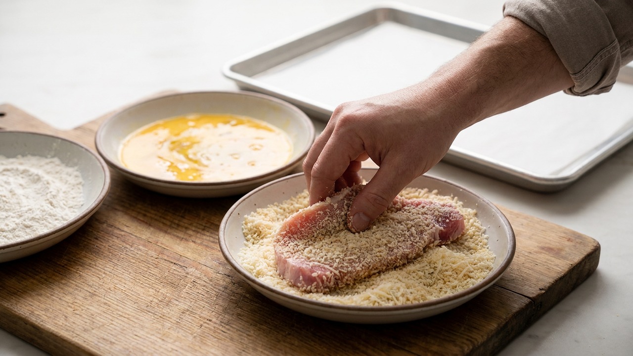 Set up dredging station and bread the cutlets