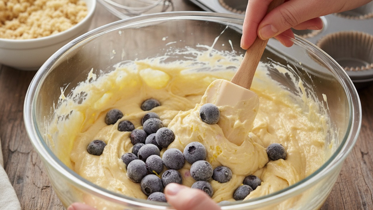 Fold in blueberries