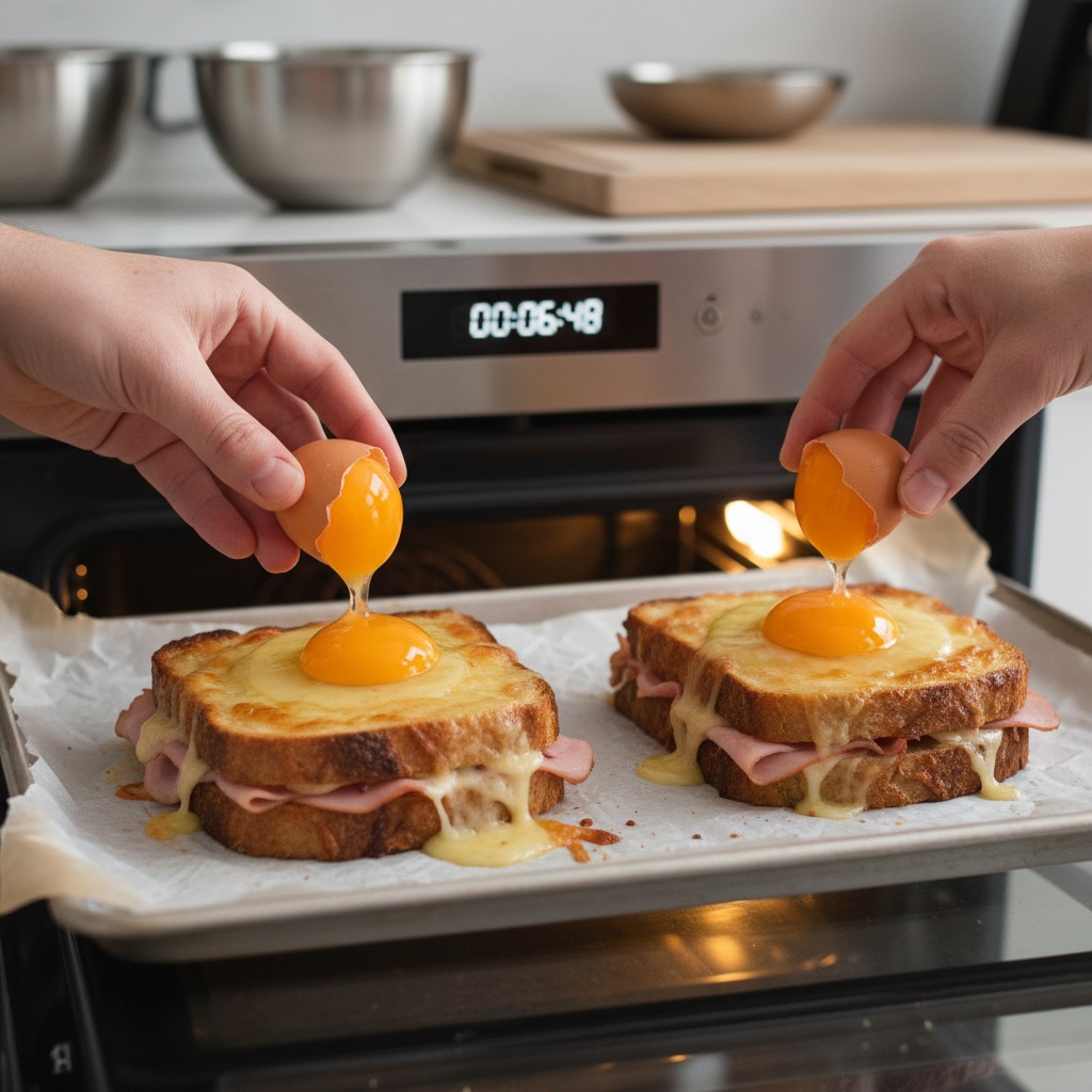 Bake, add eggs, and finish