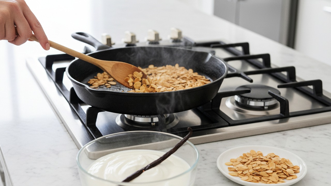 Flavor the yogurt and toast the almonds